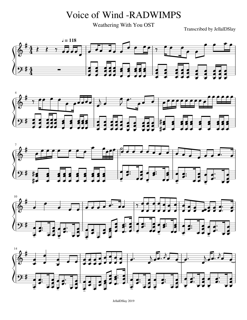 Voice of Wind -Weathering with You (RADWIMPS) Sheet music Voice of Wind -Weathering with You (RADWIMPS) Sheet music
