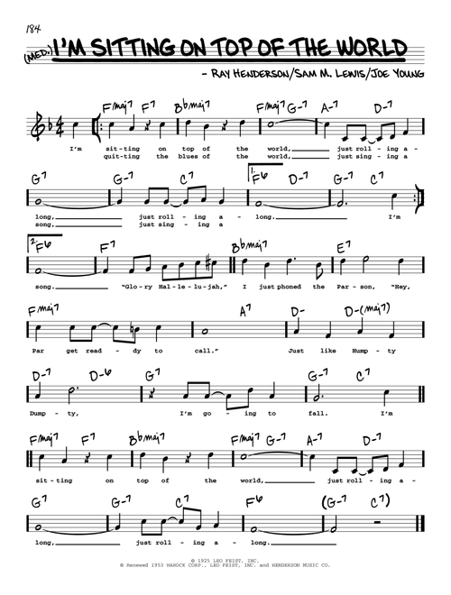 I'm Sitting On Top Of The World (High Voice) (from The Jolson Story) - Joe Young (Real Book - Melody-Chords-Lyrics)