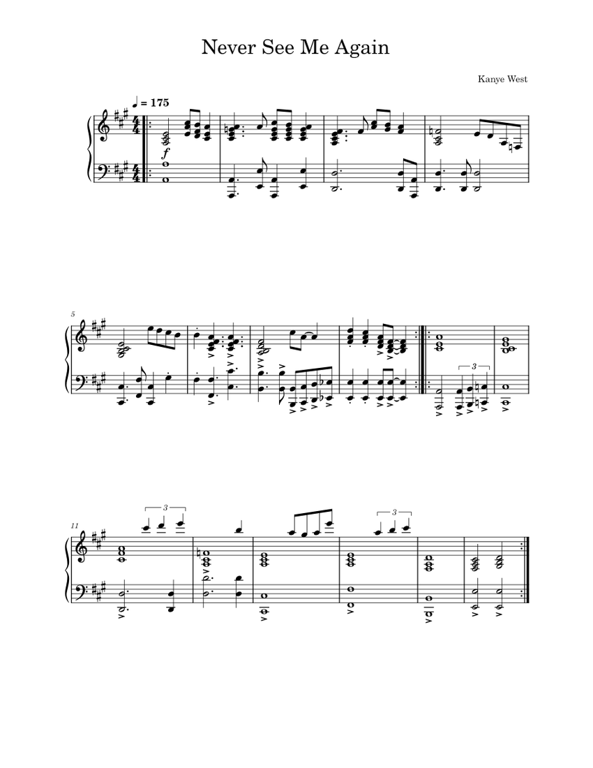 Never See Me Again Kanye West Sheet music for Piano (Solo