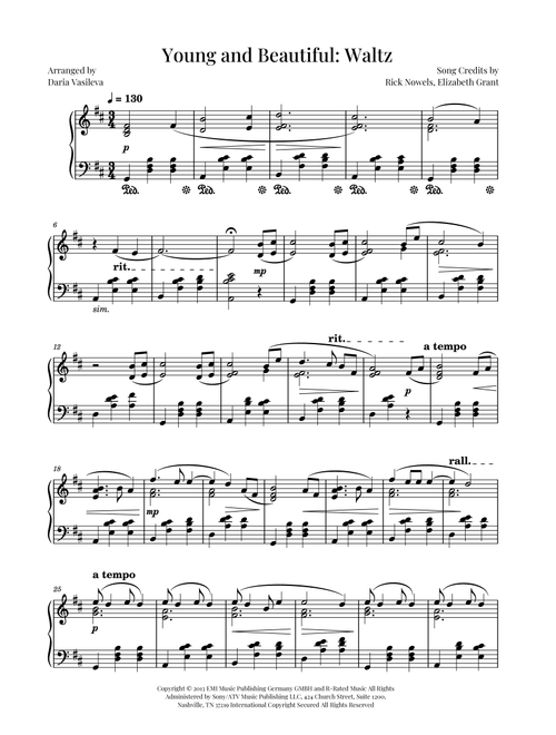 Young And Beautiful (Arr. Daria Vasileva) - Lana Del Ray (Piano Solo)