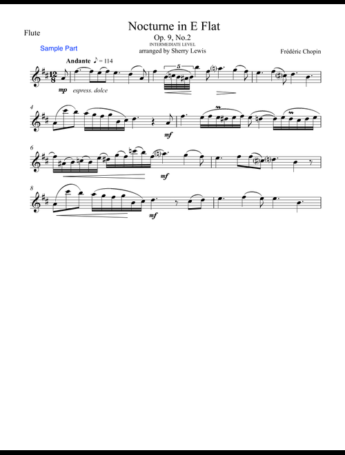 NOCTURNE by Chopin, Op.9 No.2, Flute Solo, Intermediate Level for flute (Arr. Sherry Lewis) - Frédéric Chopin (Flute Solo)