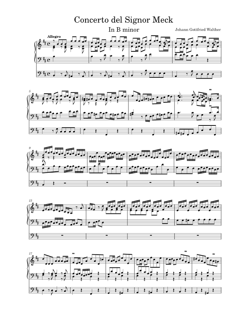Concerto del Signor Meck, LV 133 – Johann Gottfried Walther Sheet