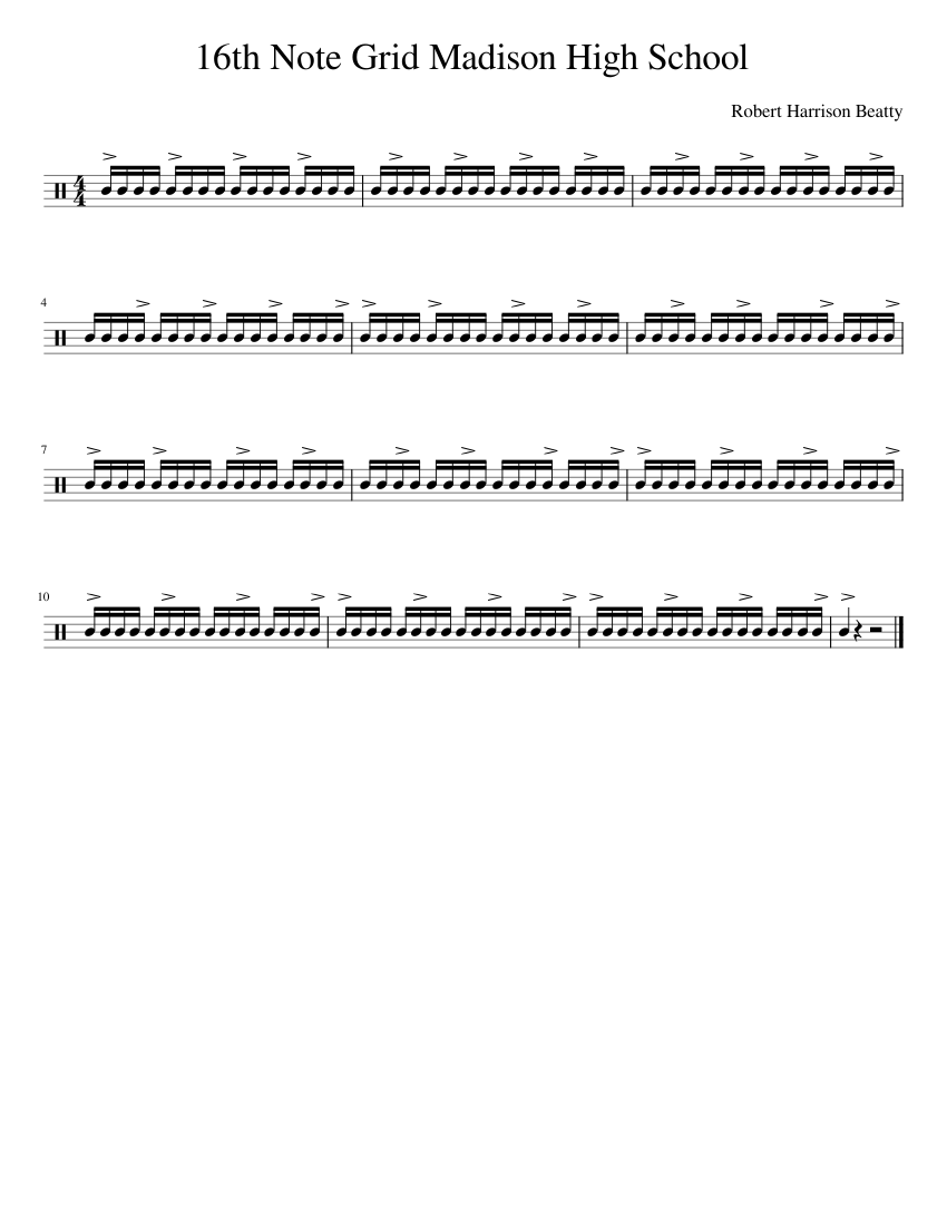 16th Note Grid Madison High School Sheet music for Snare drum (Solo ...