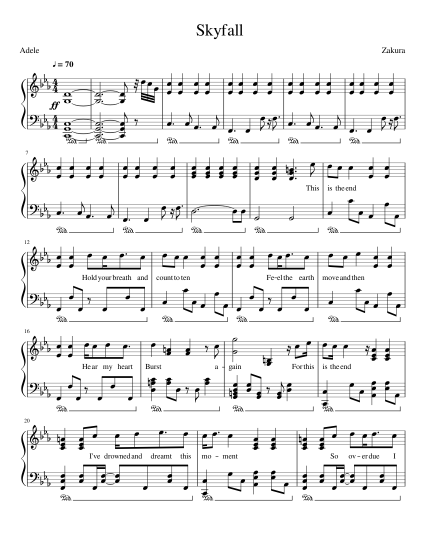 avión Flotar Corte de pelo Adele - Skyfall Sheet music for Piano (Solo) | Musescore.com