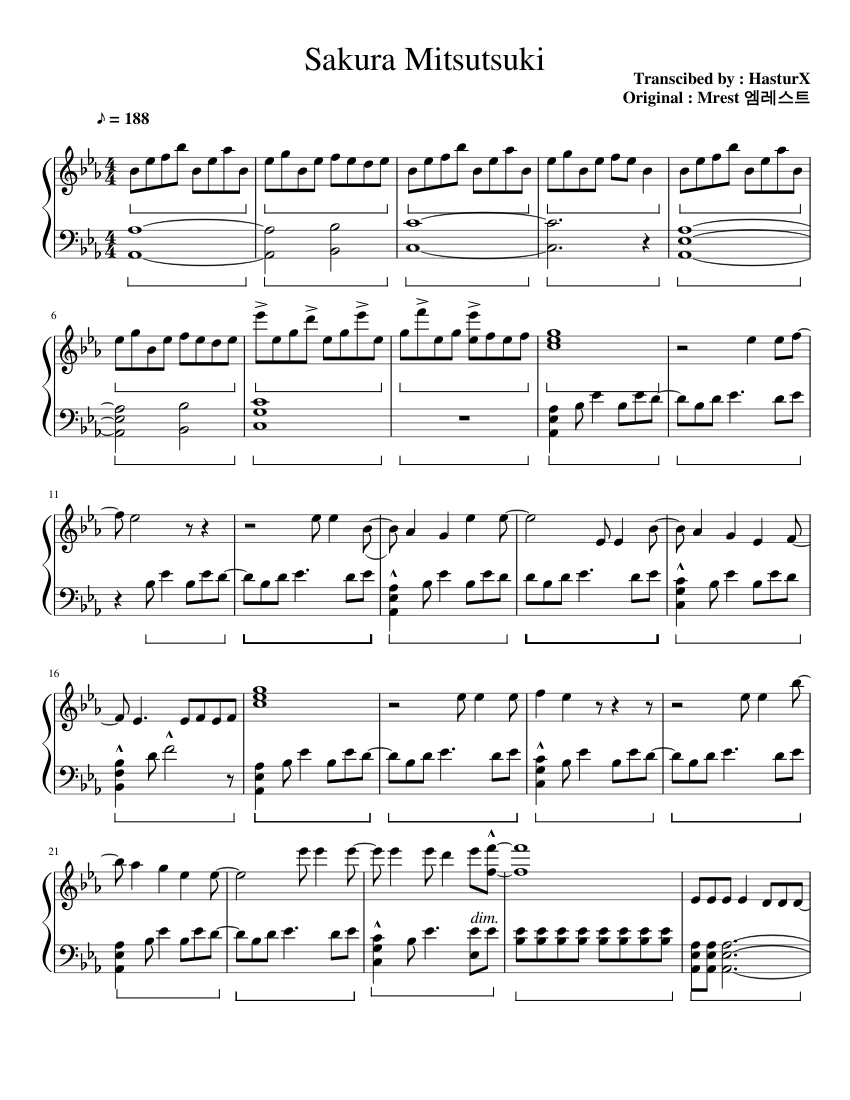 メゾピアノおまとめ Sakura Mitsutsuki Sheet Music for Piano (Solo) | MuseScore.com
