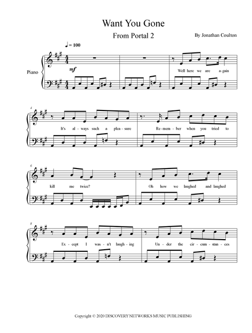 Want You Gone (Arr. Iván Díaz) - Jonathan Coulton (Piano Solo)