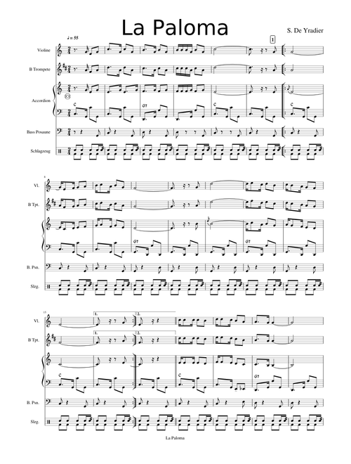 La Paloma Piano Violine B Tromp Bass Posaune Schlz