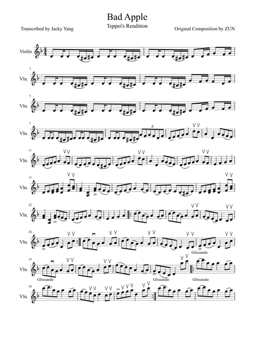 Bad Apple Violin Teppeis Reedition in D minor