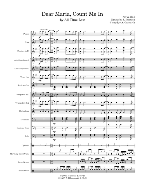 Dear Maria, Count Me In – All Time Low (Pep Band)