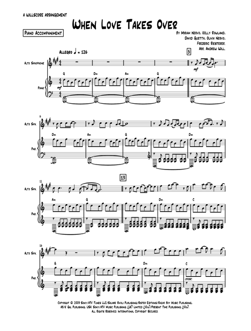 When Love Takes Over (Arr. Andrew Will) - David Guetta (Alto Sax and Piano)