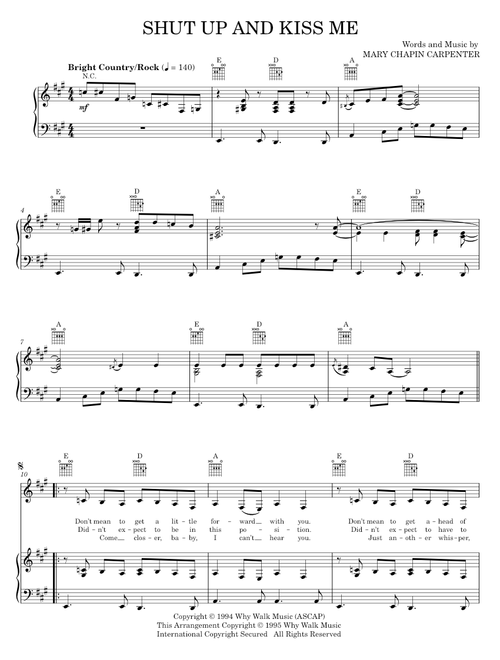 Shut up and kiss me - Mary Chapin Carpenter (Piano-Vocal-Guitar)