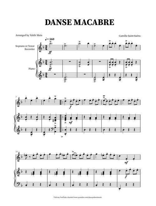 Danse Macabre - Soprano Recorder and Piano (Arr. Valdir Maia) - Camille Saint-Saëns (Instrumental Solo (with Piano Accompaniment))