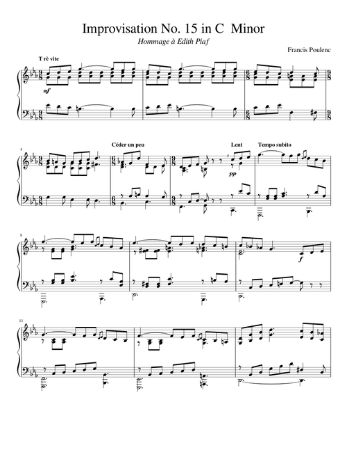 Poulenc Improvisation No. 15 (Hommage à Edith Piaf) Piano solo