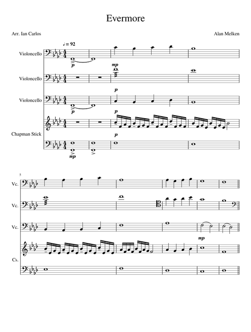 Evermore for 3 cellos and Chapman Stick