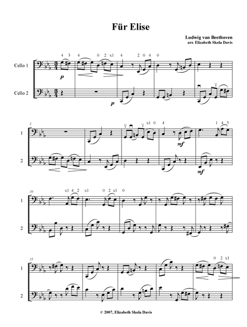 Für Elise for cello duo (Arr. Elizabeth Skola Davis) - Ludwig Van Beethoven (Cello Duet)