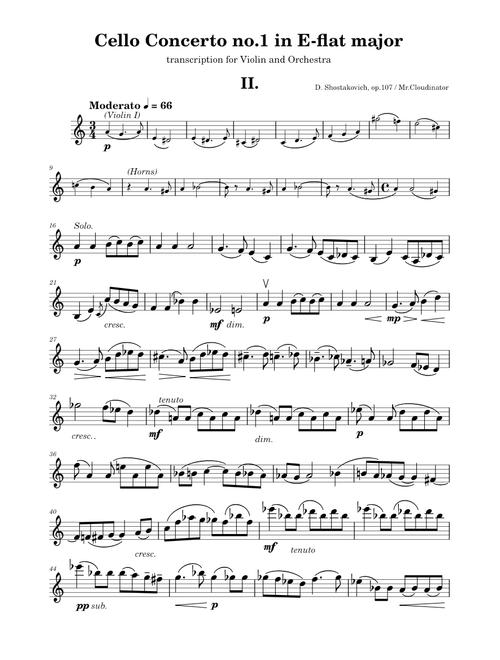 Shostakovich - Cello Concerto no.1 (II. Moderato) transcription for Violin