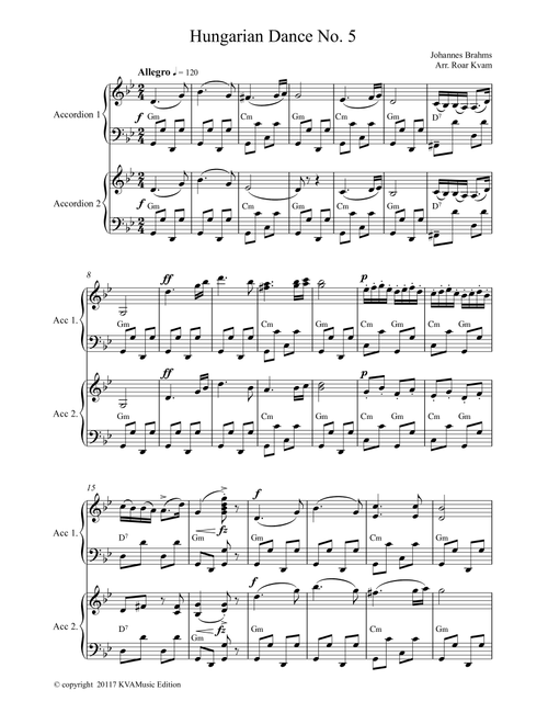 Brahms: Hungarian Dance No. 5 (Accordion Duet) (Arr. Roar Kvam) - Johannes Brahms (Instrumental Duet)