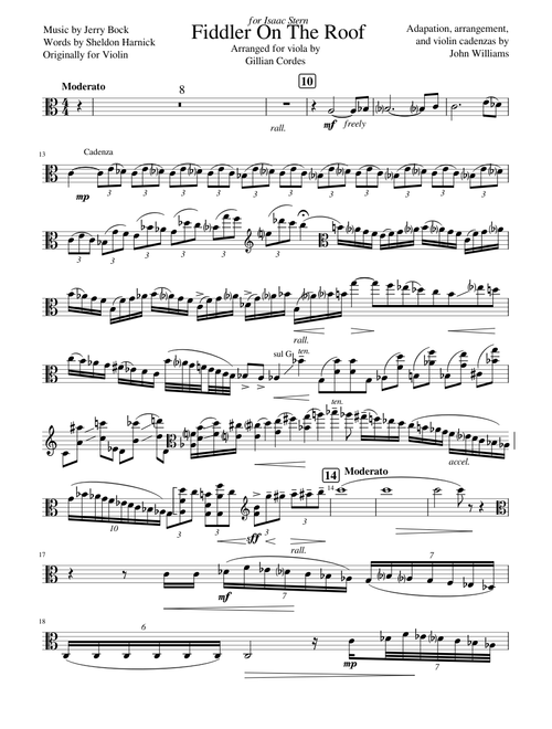 Fiddler On The Roof Arranged for Viola