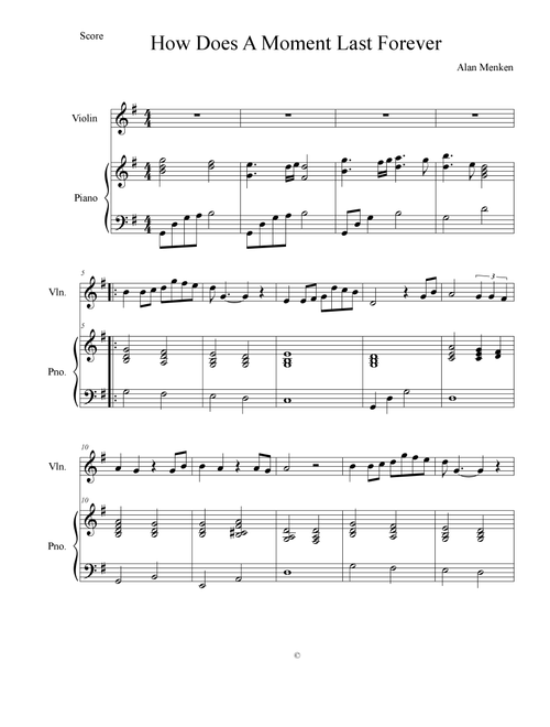 How Does A Moment Last Forever (Arr. Jess Charles) - Tim Rice, Alan Menken (Violin and Piano)