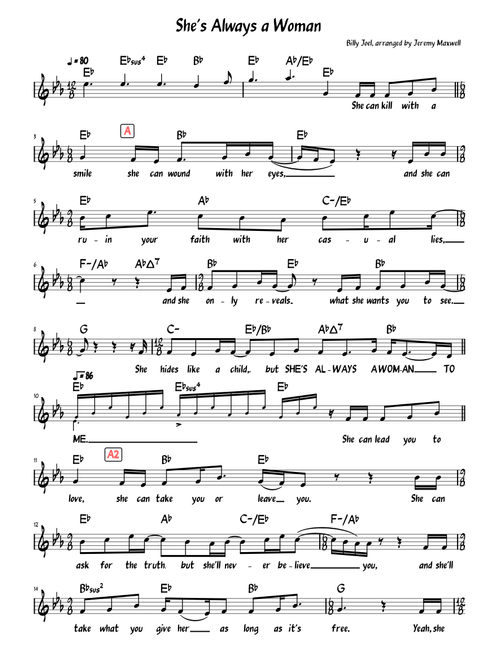 She's Always a Woman  (Lead sheet with lyrics )