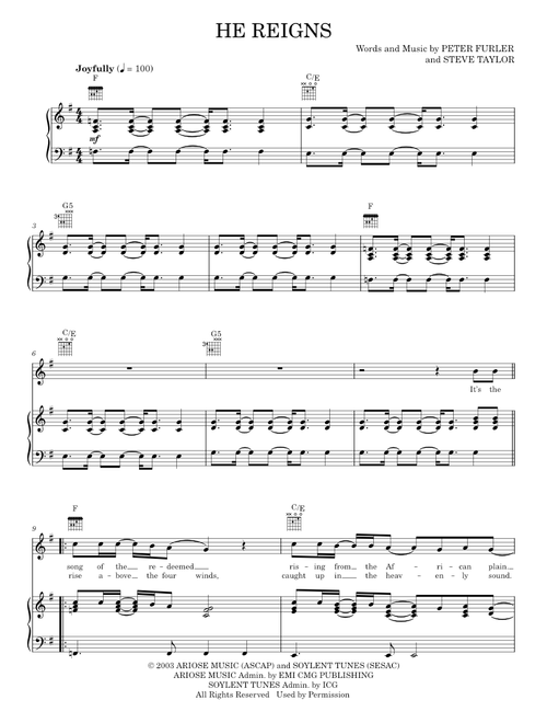 He reigns - Newsboys (Piano-Vocal-Guitar)