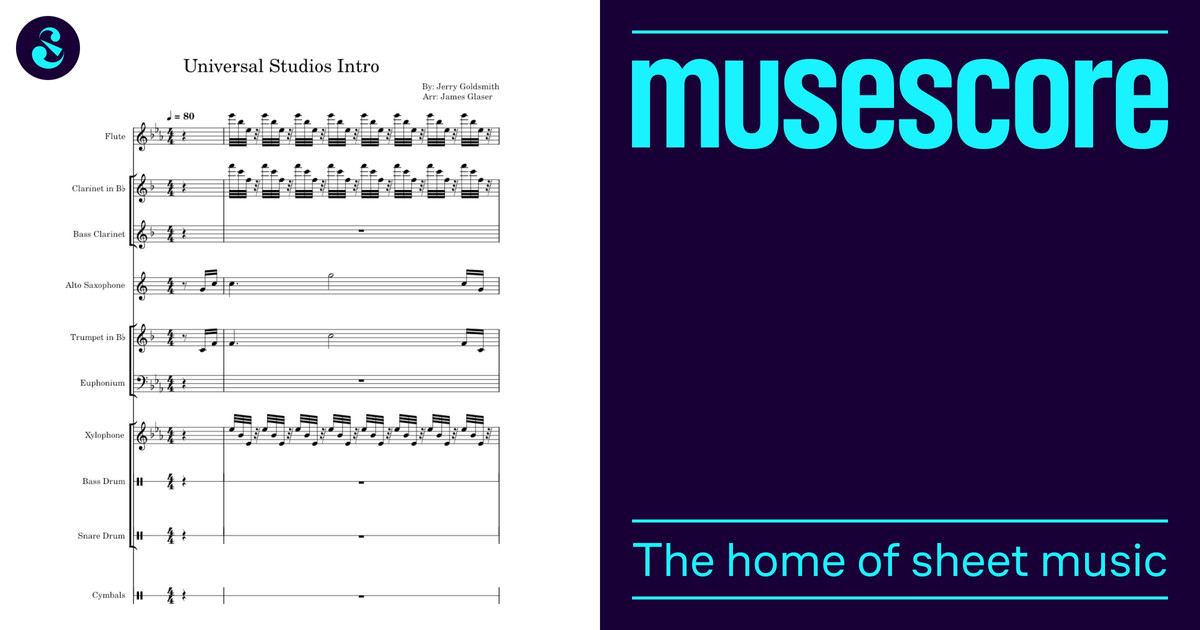 Universal Studios Theme Sheet Music for Tuba, Flute, Saxophone alto ...