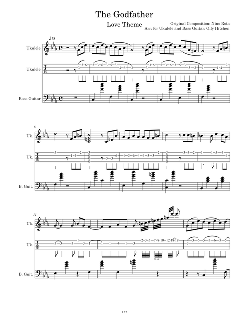 The Godfather (Love Theme) – Nino Rota for Ukulele and Bass Guitar