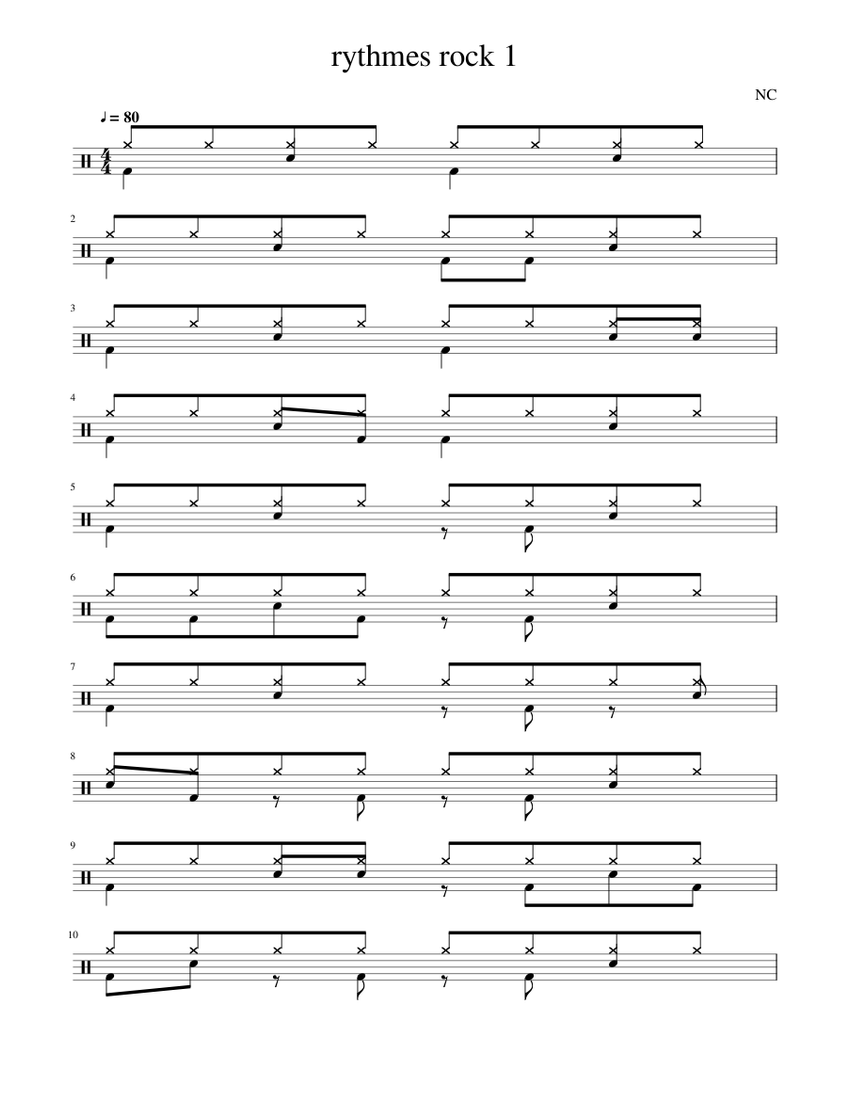 rythmes rock 1 Sheet music for Drum group (Solo) | Musescore.com
