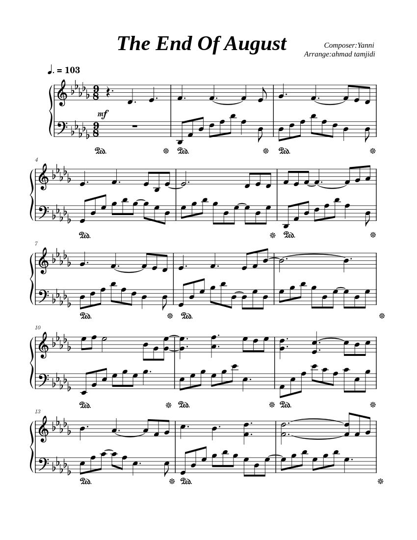 YanniThe End Of August Sheet music for Piano (Solo)