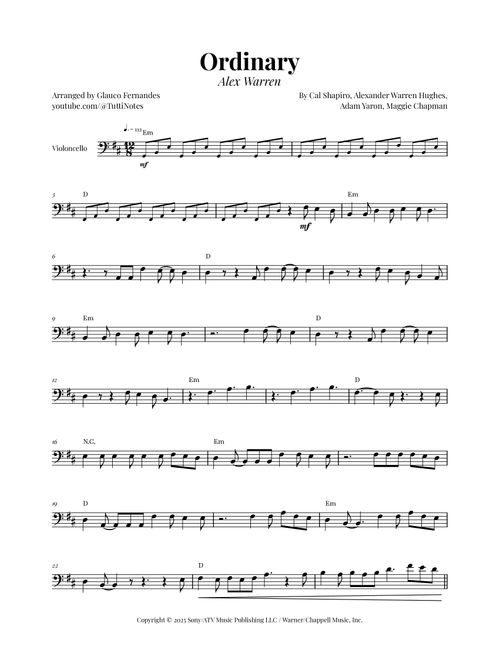 Ordinary (Arr. Glauco Fernandes) - Alex Warren (Cello Solo)