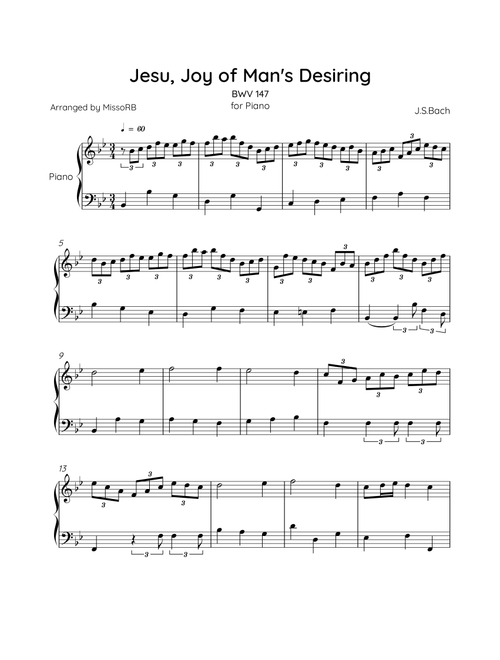 Jesu, Joy of Man's Desiring - Solo Piano in Bb Major (Arr. MissoRB) - JSBACH (Piano Solo)