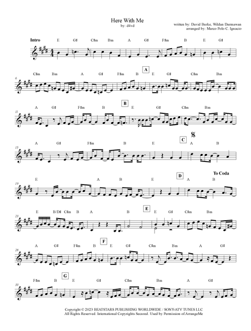 Here With Me (Arr. Marco Polo Ignacio) - D4vd (Lead Sheet - Fake Book)