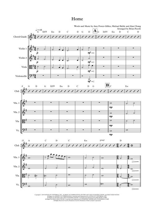 Home (Arr. Brian Pesoth) - Blake Shelton (String Ensemble)