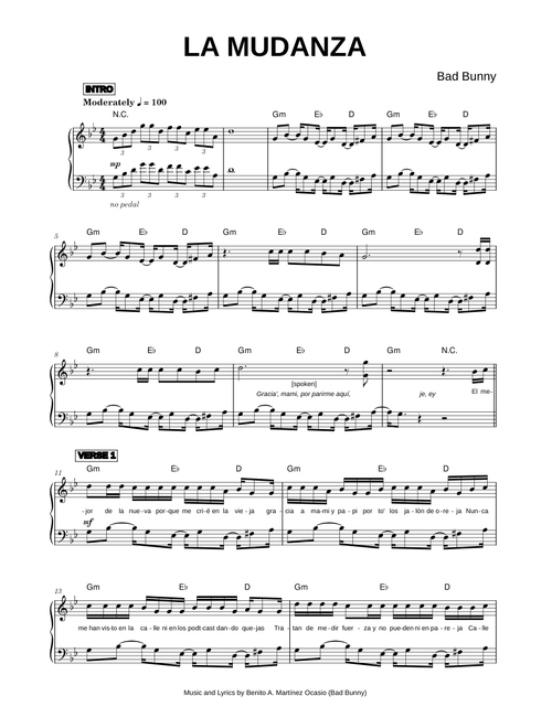 LA MuDANZA - Bad Bunny (Piano)