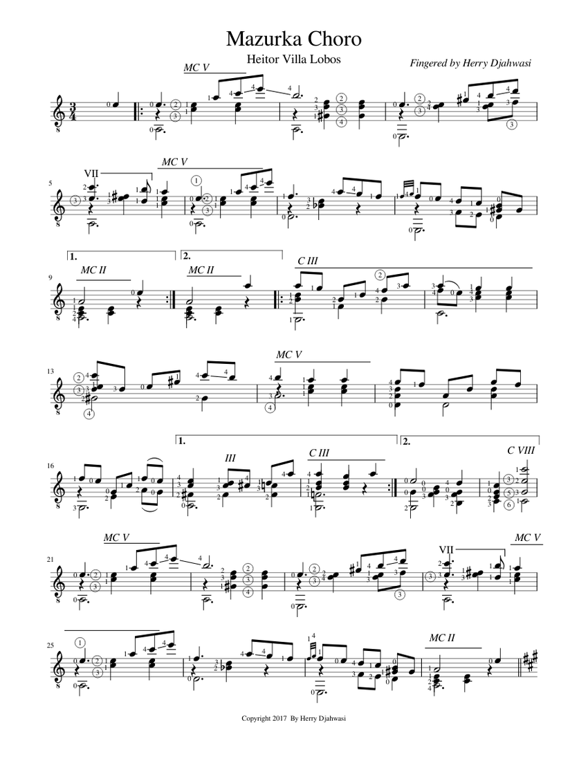 麗蘭　GUITAR SCORE Mazurka Choro by Heitor Villa Lobos Sheet Music for Guitar (Solo