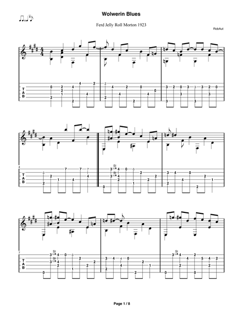 Wolverine blues (Arr. Roberto Autiero) - Ferdinand Jelly Roll Morton (Guitar Tab)