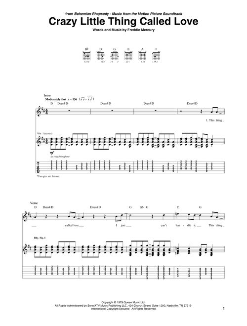 Crazy Little Thing Called Love - Queen (Guitar Tab)