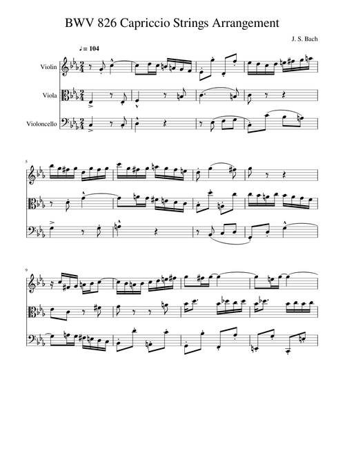 BWV 826 Capriccio Strings Arrangement Trio - Violin, Viola, Cello