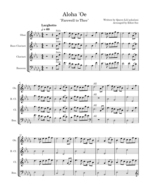 Aloha Oe Woodwind Quartet – Queen Liliuokalani