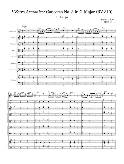 Vivaldi - L'Estro Armonico: Concerto No. 3 in G Major (RV 310): II. Largo