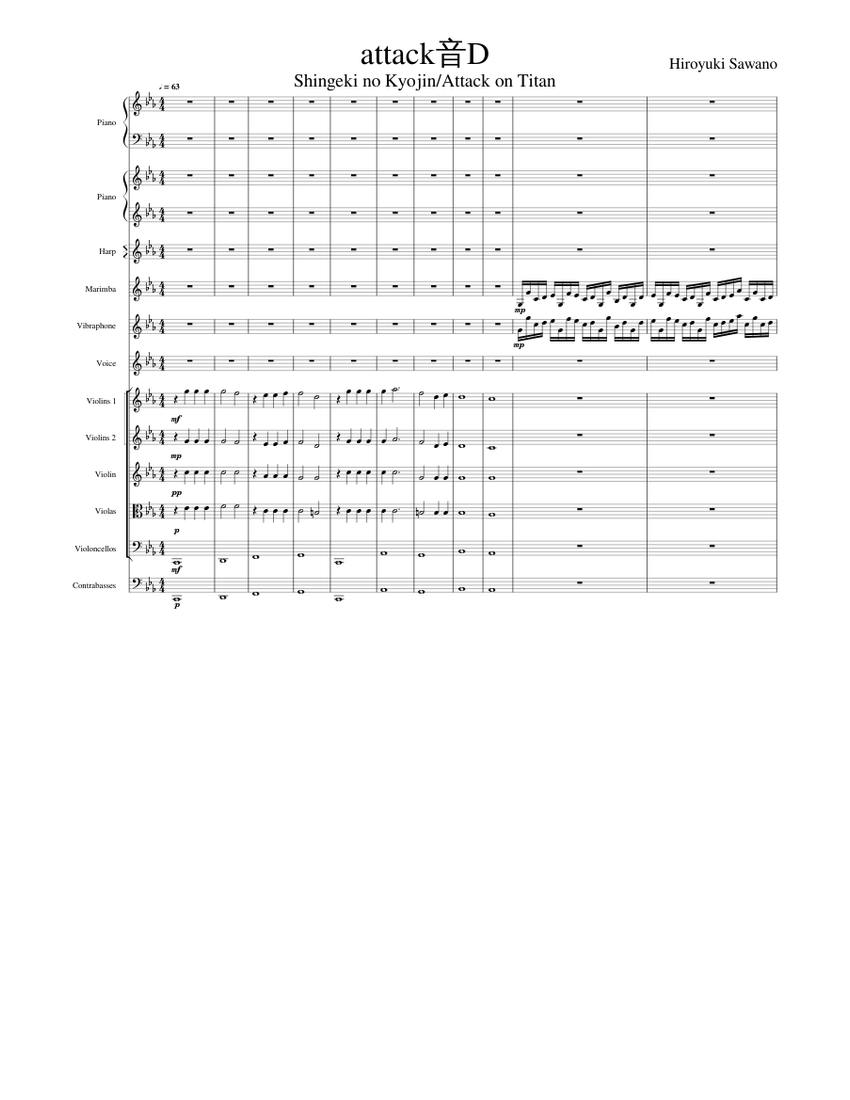 attack音D - Attack on Titan Sheet Music for Piano, Vocals