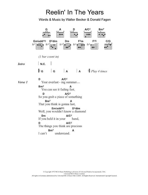 Reelin' In The Years - Steely Dan (Guitar Chords-Lyrics)