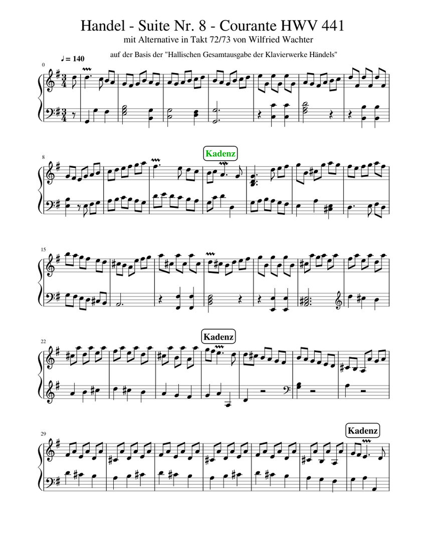 Handel - Suite Nr. 8 - Courante HWV 441 Sheet Music with Chords
