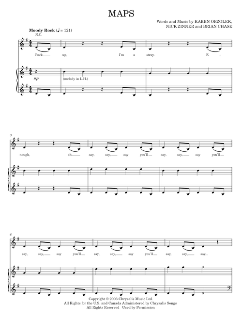 Maps - Yeah Yeah Yeahs (Piano-Vocal-Guitar)