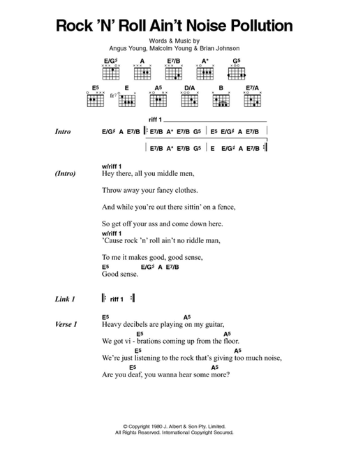 Rock And Roll Ain't Noise Pollution - AC/DC (Guitar Chords-Lyrics)