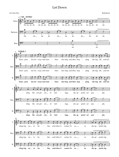 Let Down (Arr. Daniel Pate) - Radiohead (Choral, TBB)