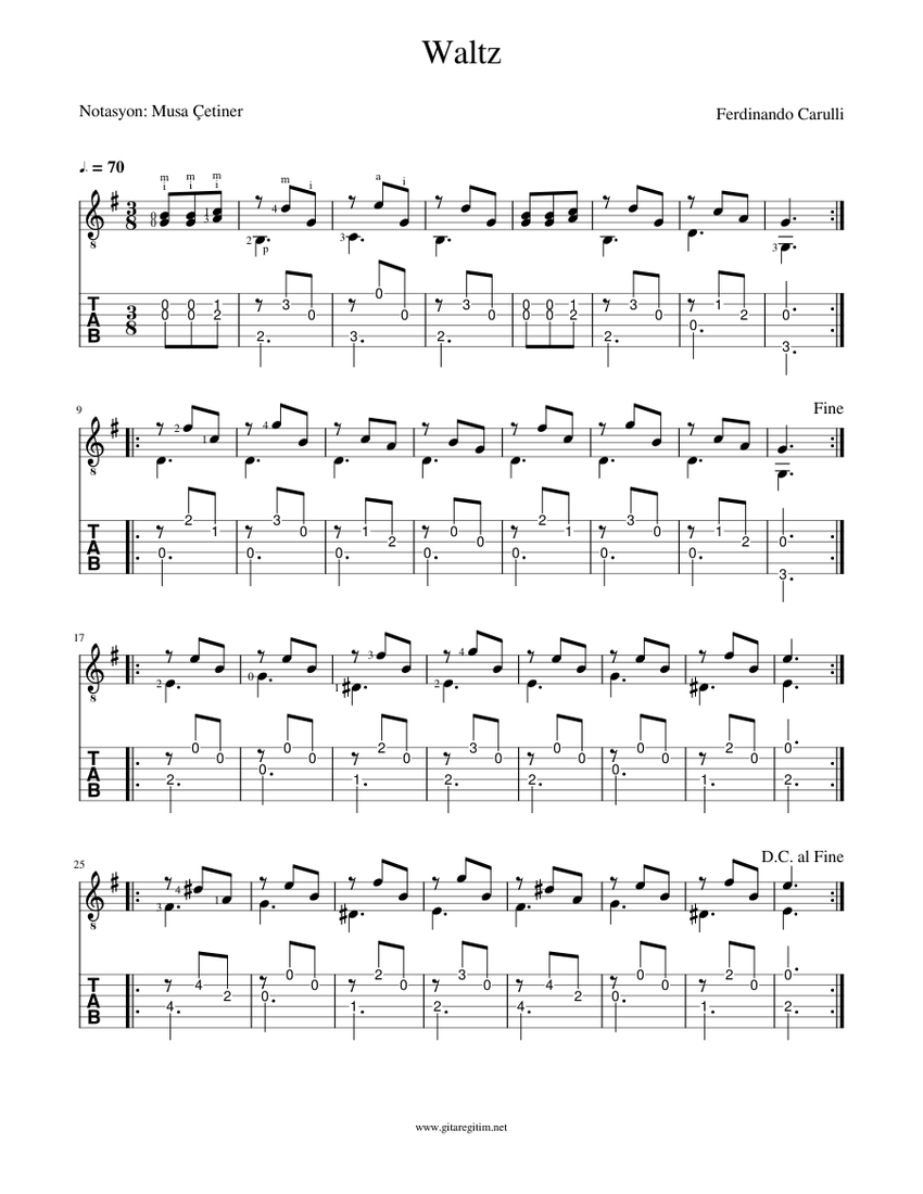Carulli - Waltz Sheet Music and Tab for Guitar (Solo