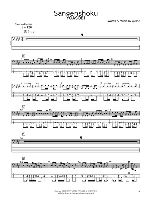 Sangenshoku (Arr. bassscore.masspro) - YOASOBI (Bass Tab)