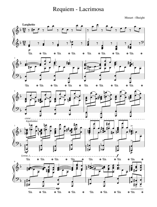 Lacrimosa original transcription for piano - Mozart