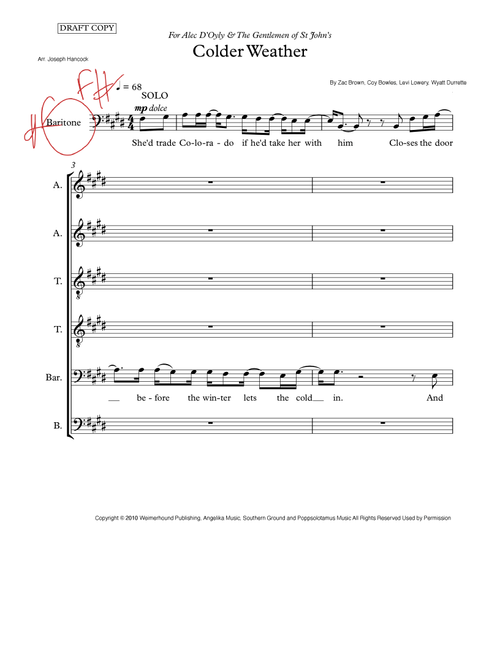 Colder Weather (Arr. Joseph Hancock) - Zac Brown Band (Choral, Mixed Choir)